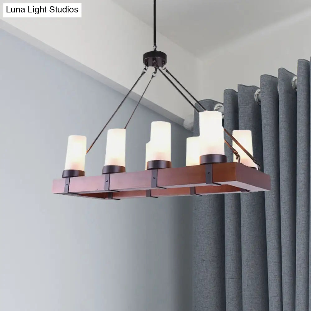 DecorBites™ Industrial Multi-Light Pendant with Opal Glass & Black Cylinder Design, Includes Wooden Rectangle, Ideal for Islands