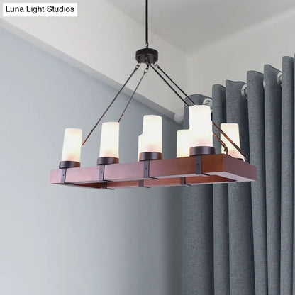 DecorBites™ Industrial Multi-Light Pendant with Opal Glass & Black Cylinder Design, Includes Wooden Rectangle, Ideal for Islands