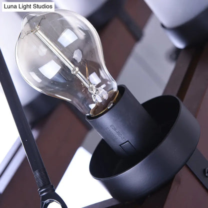 DecorBites™ Industrial Multi-Light Pendant with Opal Glass & Black Cylinder Design, Includes Wooden Rectangle, Ideal for Islands