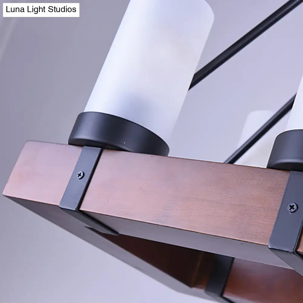 DecorBites™ Industrial Multi-Light Pendant with Opal Glass & Black Cylinder Design, Includes Wooden Rectangle, Ideal for Islands