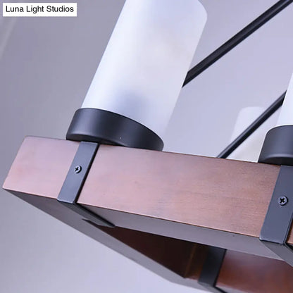 DecorBites™ Industrial Multi-Light Pendant with Opal Glass & Black Cylinder Design, Includes Wooden Rectangle, Ideal for Islands