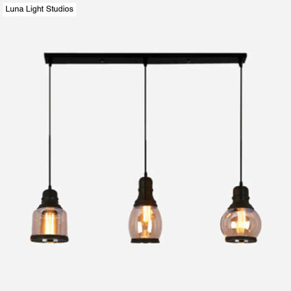 Industrial Multi-Pendant Ceiling Light with Amber Glass Shades for Coffee Shops