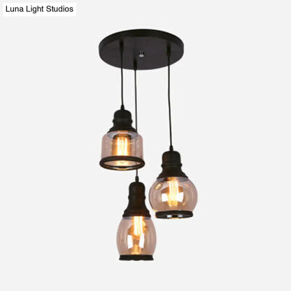 Industrial Multi-Pendant Ceiling Light with Amber Glass Shades for Coffee Shops