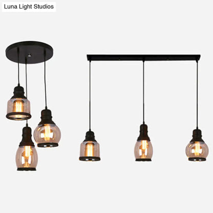 Industrial Multi-Pendant Ceiling Light with Amber Glass Shades for Coffee Shops