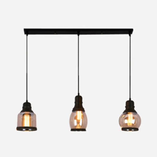 Industrial Multi-Pendant Ceiling Light with Amber Glass Shades for Coffee Shops