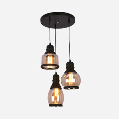 Industrial Multi-Pendant Ceiling Light with Amber Glass Shades for Coffee Shops