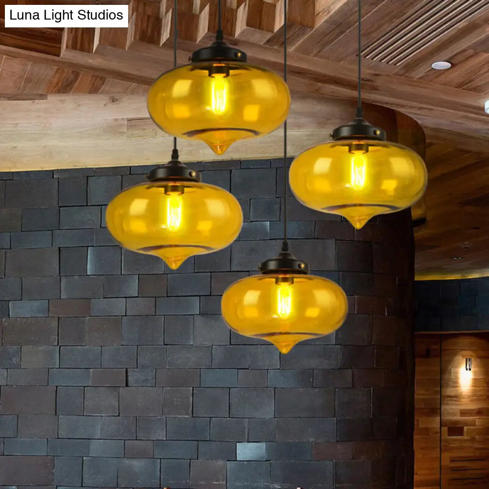 Industrial Onion Shade Pendant Lighting 1 Light: Red/Yellow/Smoke Gray Glass Hanging Lamp for Bar