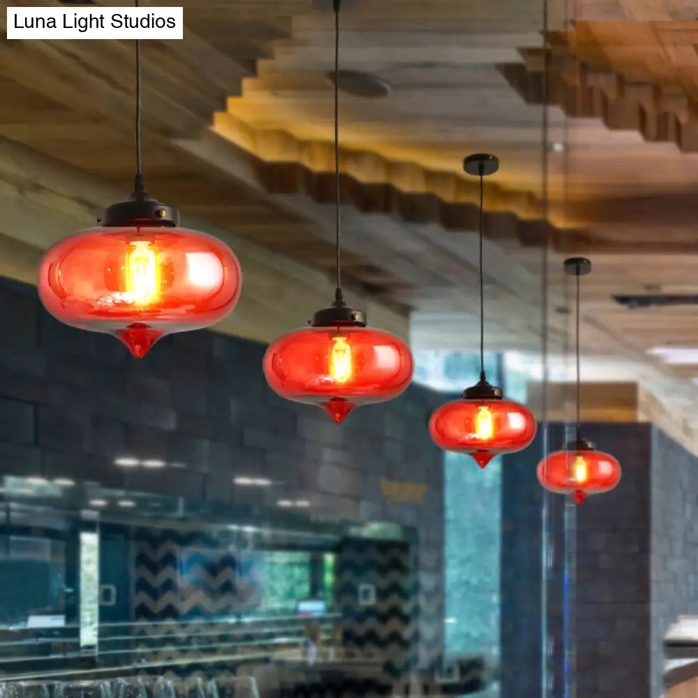 Industrial Onion Shade Pendant Lighting 1 Light: Red/Yellow/Smoke Gray Glass Hanging Lamp for Bar