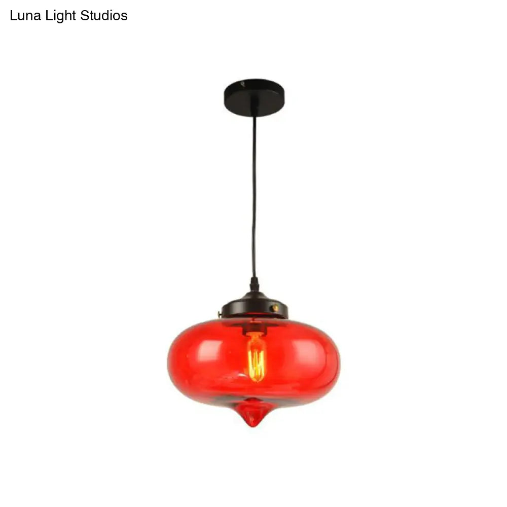 Industrial Onion Shade Pendant Lighting 1 Light: Red/Yellow/Smoke Gray Glass Hanging Lamp for Bar