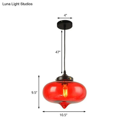 Industrial Onion Shade Pendant Lighting 1 Light: Red/Yellow/Smoke Gray Glass Hanging Lamp for Bar