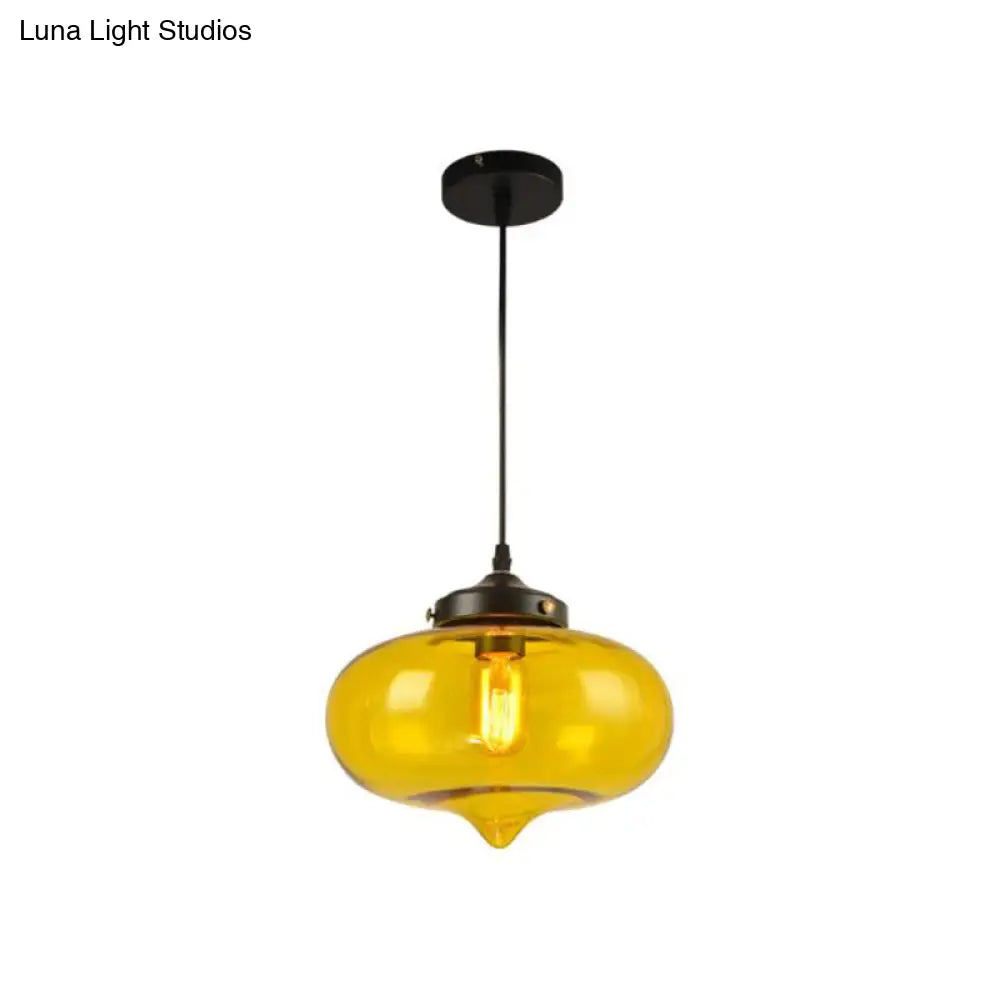 Industrial Onion Shade Pendant Lighting 1 Light: Red/Yellow/Smoke Gray Glass Hanging Lamp for Bar