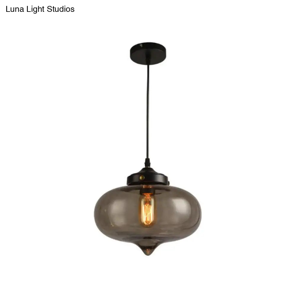 Industrial Onion Shade Pendant Lighting 1 Light: Red/Yellow/Smoke Gray Glass Hanging Lamp for Bar