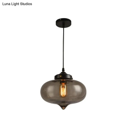 Industrial Onion Shade Pendant Lighting 1 Light: Red/Yellow/Smoke Gray Glass Hanging Lamp for Bar