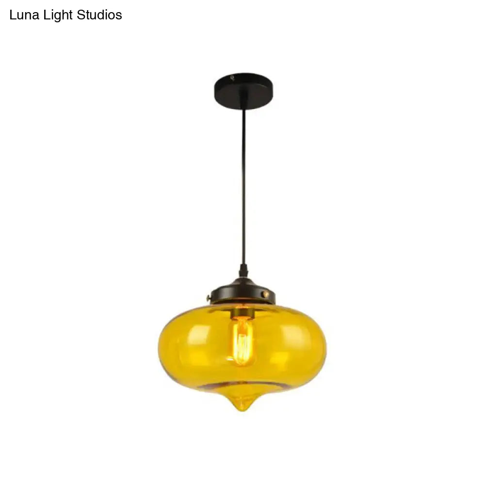 Industrial Onion Shade Pendant Lighting 1 Light: Red/Yellow/Smoke Gray Glass Hanging Lamp for Bar