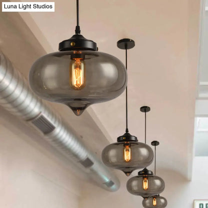 Industrial Onion Shade Pendant Lighting 1 Light: Red/Yellow/Smoke Gray Glass Hanging Lamp for Bar