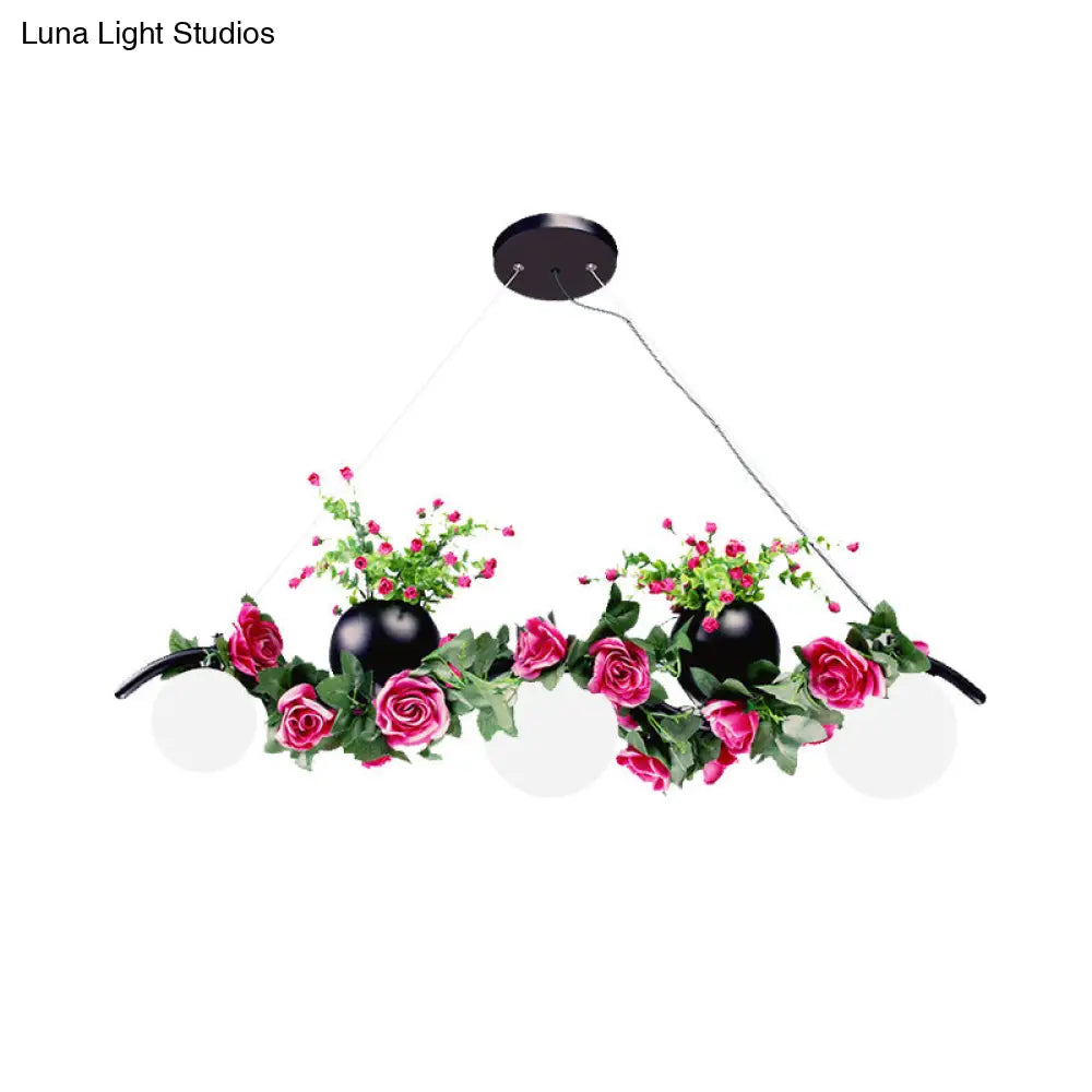 DecorBites™ Industrial Opal Glass Pendant Light with 3 Black Flower Heads for Dining Room Island