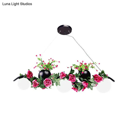 DecorBites industrial opal glass black pendant light with pink roses for dining room island lighting