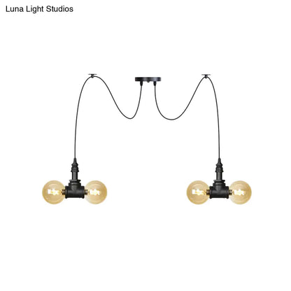 Industrial Orb Amber Glass Pendant Lamp - Multi Hanging Light Fixture (4/6/12 Bulbs) in Black