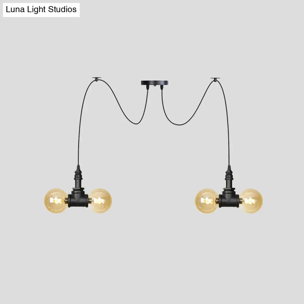 Industrial Orb Amber Glass Pendant Lamp - Multi Hanging Light Fixture (4/6/12 Bulbs) in Black