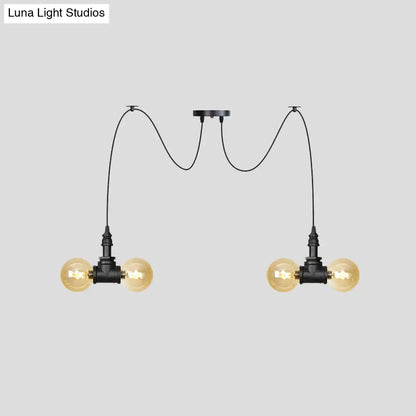 Industrial Orb Amber Glass Pendant Lamp - Multi Hanging Light Fixture (4/6/12 Bulbs) in Black