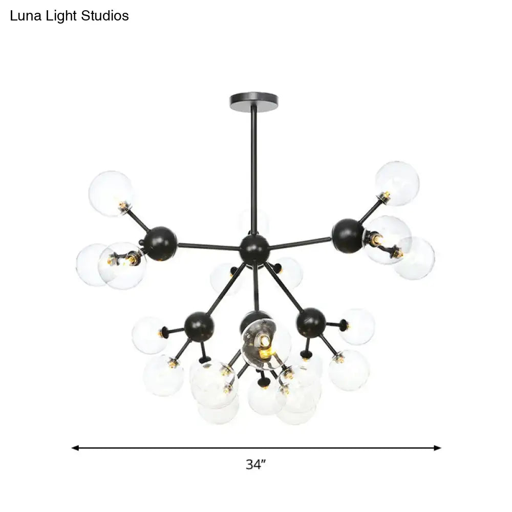 Industrial Orb Chandelier Lamp with Sputnik Design, Amber/Clear/Smoke Gray Glass, 3/9/12 Lights, 13"/27.5"/34" Wide