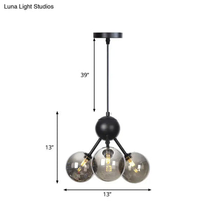 Industrial Orb Chandelier Lamp with Sputnik Design, Amber/Clear/Smoke Gray Glass, 3/9/12 Lights, 13"/27.5"/34" Wide