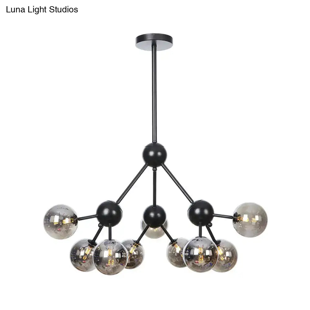 Industrial Orb Chandelier Lamp with Sputnik Design, Amber/Clear/Smoke Gray Glass, 3/9/12 Lights, 13"/27.5"/34" Wide