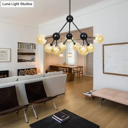 Industrial Orb Chandelier Lamp with Sputnik Design, Amber/Clear/Smoke Gray Glass, 3/9/12 Lights, 13"/27.5"/34" Wide