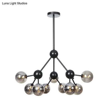 Industrial Orb Chandelier Lamp with Sputnik Design, Amber/Clear/Smoke Gray Glass, 3/9/12 Lights, 13"/27.5"/34" Wide