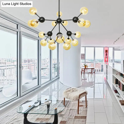 Industrial Orb Chandelier Lamp with Sputnik Design, Amber/Clear/Smoke Gray Glass, 3/9/12 Lights, 13"/27.5"/34" Wide