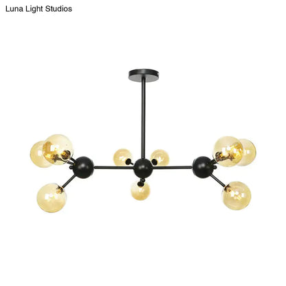 Industrial Orb Chandelier Lamp with Sputnik Design, Amber/Clear/Smoke Gray Glass, 3/9/12 Lights, 13"/27.5"/34" Wide