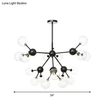 Industrial Orb Chandelier Lamp with Sputnik Design, Amber/Clear/Smoke Gray Glass, 3/9/12 Lights, 13"/27.5"/34" Wide