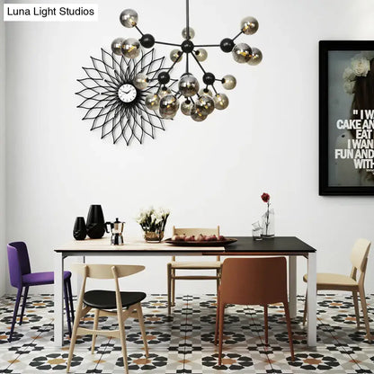 Industrial Orb Chandelier Lamp with Sputnik Design, Amber/Clear/Smoke Gray Glass, 3/9/12 Lights, 13"/27.5"/34" Wide