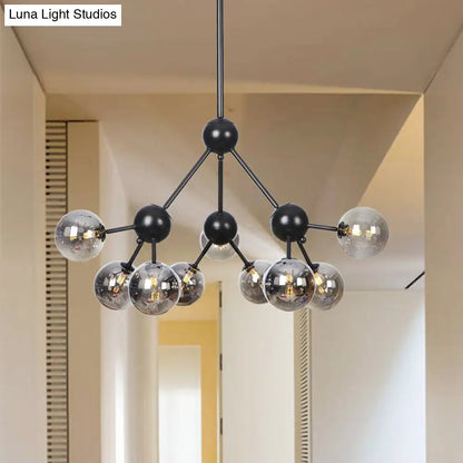 Industrial Orb Chandelier Lamp with Sputnik Design, Amber/Clear/Smoke Gray Glass, 3/9/12 Lights, 13"/27.5"/34" Wide