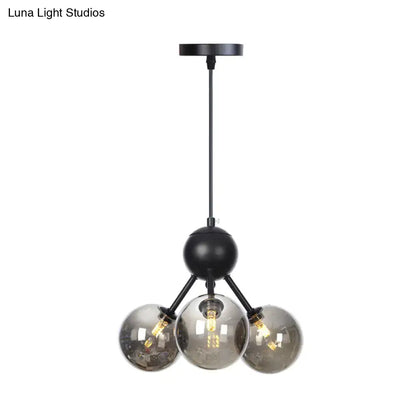 Industrial Orb Chandelier Lamp with Sputnik Design, Amber/Clear/Smoke Gray Glass, 3/9/12 Lights, 13"/27.5"/34" Wide