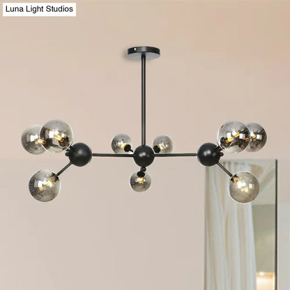 Industrial Orb Chandelier Lamp with Sputnik Design, Amber/Clear/Smoke Gray Glass, 3/9/12 Lights, 13"/27.5"/34" Wide
