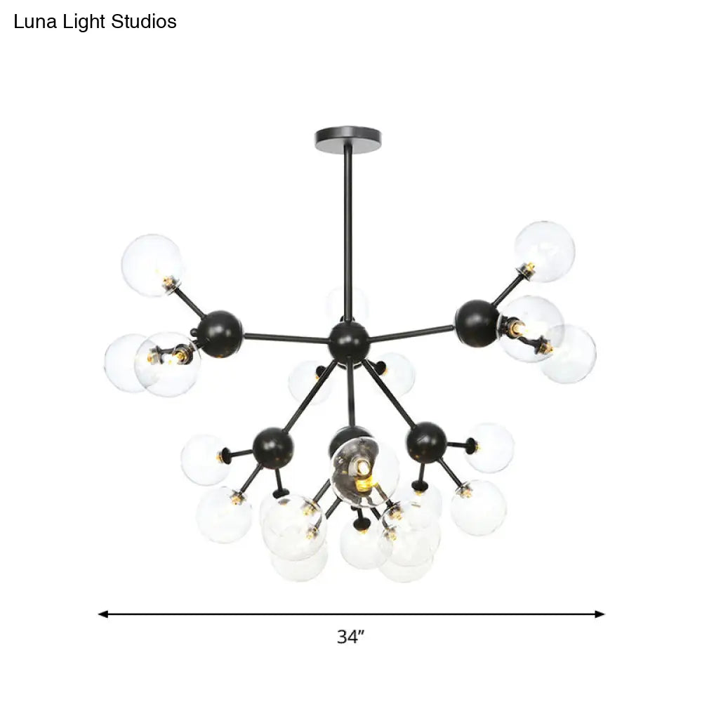 Industrial Orb Chandelier Lamp with Sputnik Design, Amber/Clear/Smoke Gray Glass, 3/9/12 Lights, 13"/27.5"/34" Wide