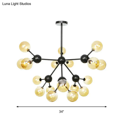 Industrial Orb Chandelier Lamp with Sputnik Design, Amber/Clear/Smoke Gray Glass, 3/9/12 Lights, 13"/27.5"/34" Wide
