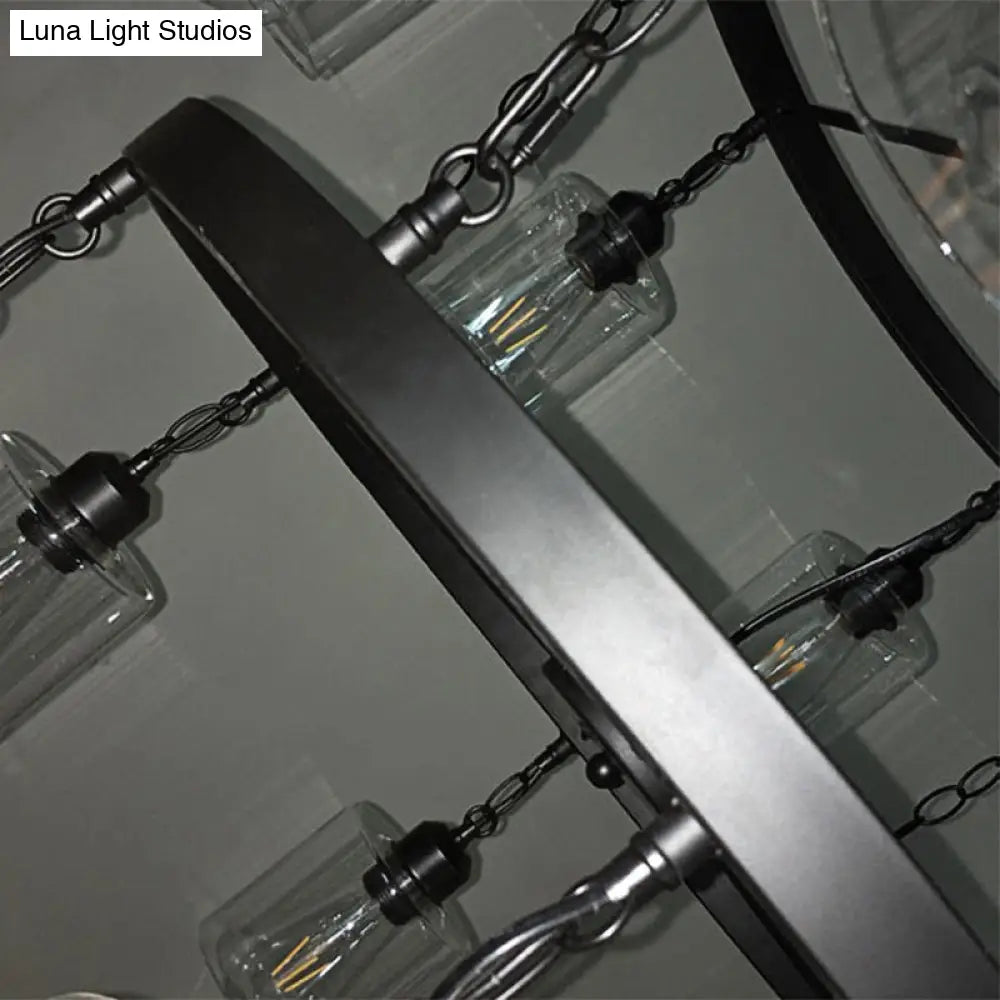 ثريا DecorBites™ الصناعية المعلقة: مصباح متعدد الأضواء بعجلات من طبقتين مع زجاج شفاف، ولمسة نهائية سوداء، وغطاء أسطواني