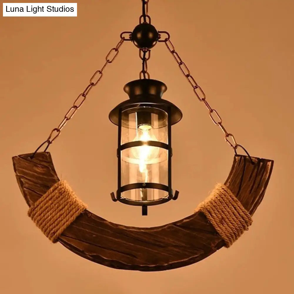 Industrial Pendant Light: Clear Glass Cylinder with Distressed Wood Finish - Perfect for Restaurants and Ceilings