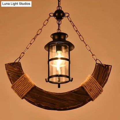 Industrial Pendant Light: Clear Glass Cylinder with Distressed Wood Finish - Perfect for Restaurants and Ceilings