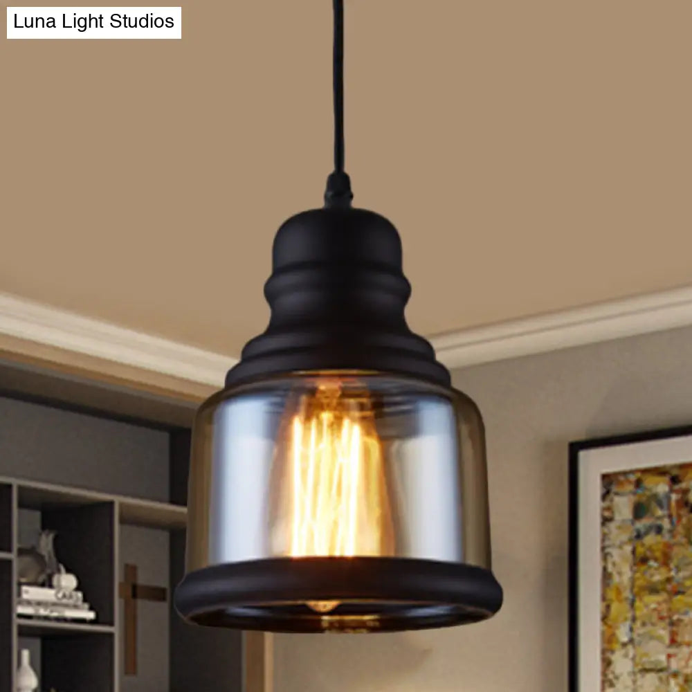 Industrial Pendant Light Kit - Clear Glass, Black Finish, Jar Shape, 1 Head, Ceiling Hang Fixture