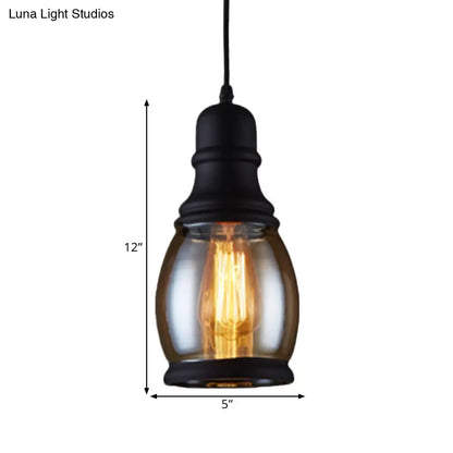 Industrial Pendant Light Kit - Clear Glass, Black Finish, Jar Shape, 1 Head, Ceiling Hang Fixture