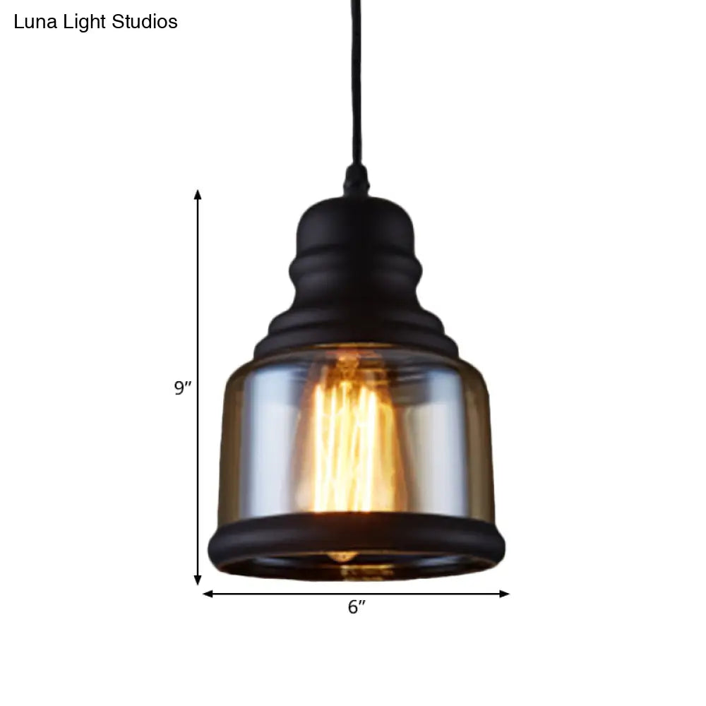 Industrial Pendant Light Kit - Clear Glass, Black Finish, Jar Shape, 1 Head, Ceiling Hang Fixture