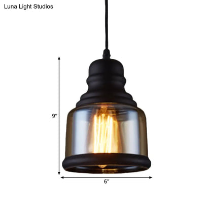 Industrial Pendant Light Kit - Clear Glass, Black Finish, Jar Shape, 1 Head, Ceiling Hang Fixture