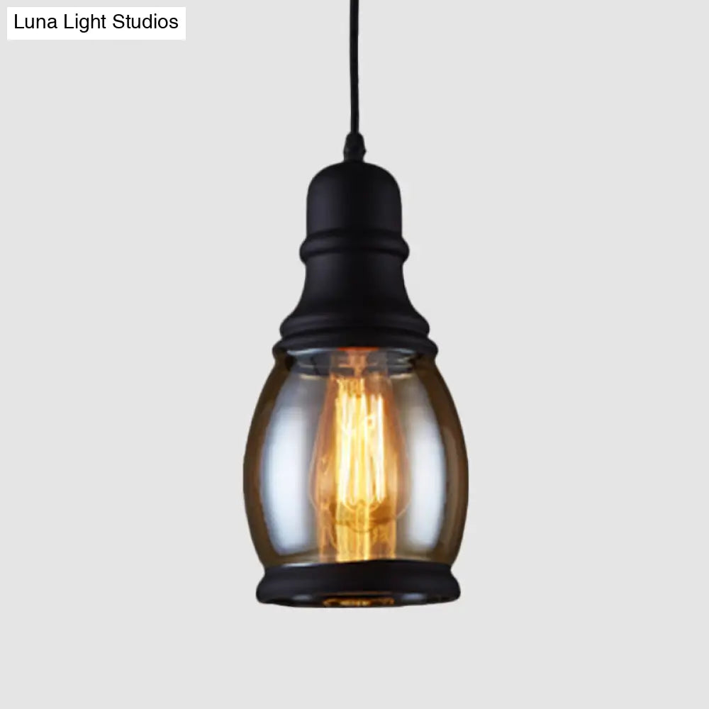 Industrial Pendant Light Kit - Clear Glass, Black Finish, Jar Shape, 1 Head, Ceiling Hang Fixture