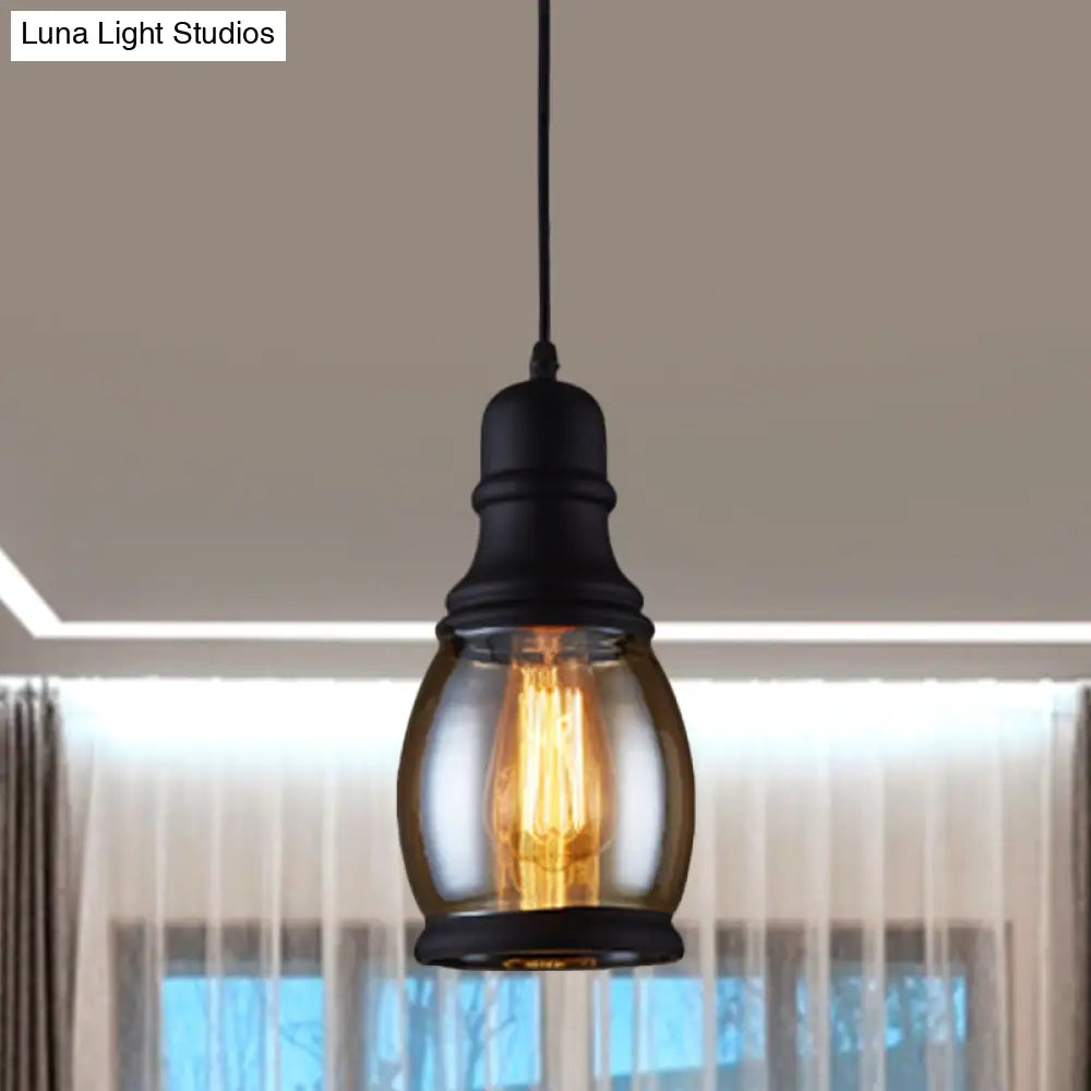 Industrial Pendant Light Kit - Clear Glass, Black Finish, Jar Shape, 1 Head, Ceiling Hang Fixture