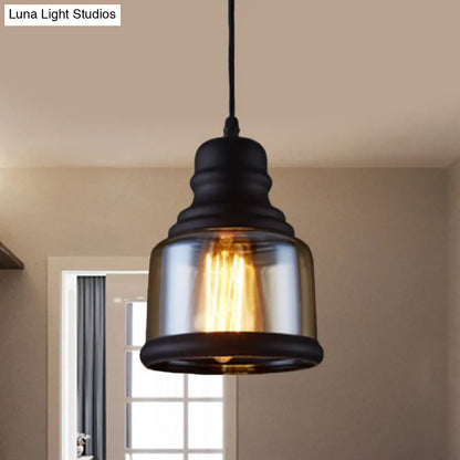 Industrial Pendant Light Kit - Clear Glass, Black Finish, Jar Shape, 1 Head, Ceiling Hang Fixture