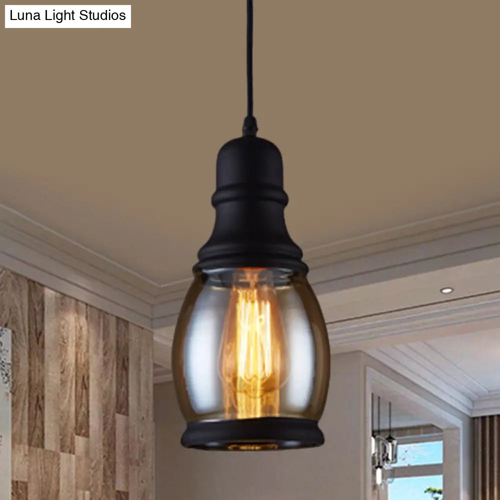 Industrial Pendant Light Kit - Clear Glass, Black Finish, Jar Shape, 1 Head, Ceiling Hang Fixture