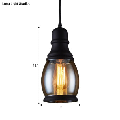 Industrial Pendant Light Kit - Clear Glass, Black Finish, Jar Shape, 1 Head, Ceiling Hang Fixture